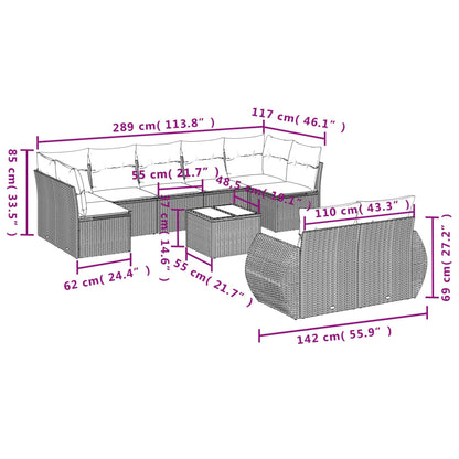 10-Delige Loungeset Met Kussens Poly Rattan Beige