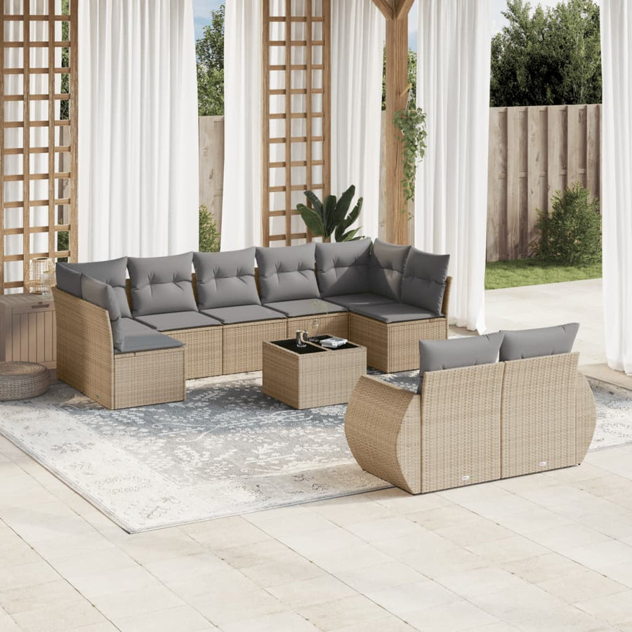 10-Delige Loungeset Met Kussens Poly Rattan Beige