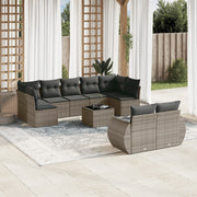 Loungeset 10-delig poly rattan grijs