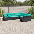 9-piece garden sofa set with cushions in black poly rattan
