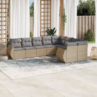9-piece Lounge Set with Cushions Poly Rattan Beige