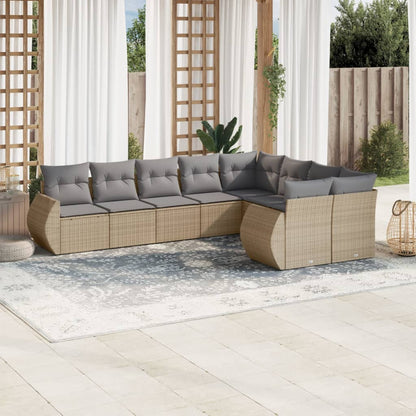 9-Delige Loungeset Met Kussens Poly Rattan Beige