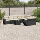 10-piece Loungeset with Cushions Poly Rattan Black