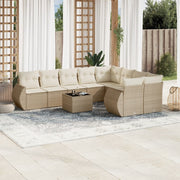 10-piece Lounge Set with Cushions Poly Rattan Beige