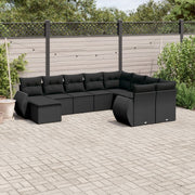 Loungeset 10-delig poly rattan zwart