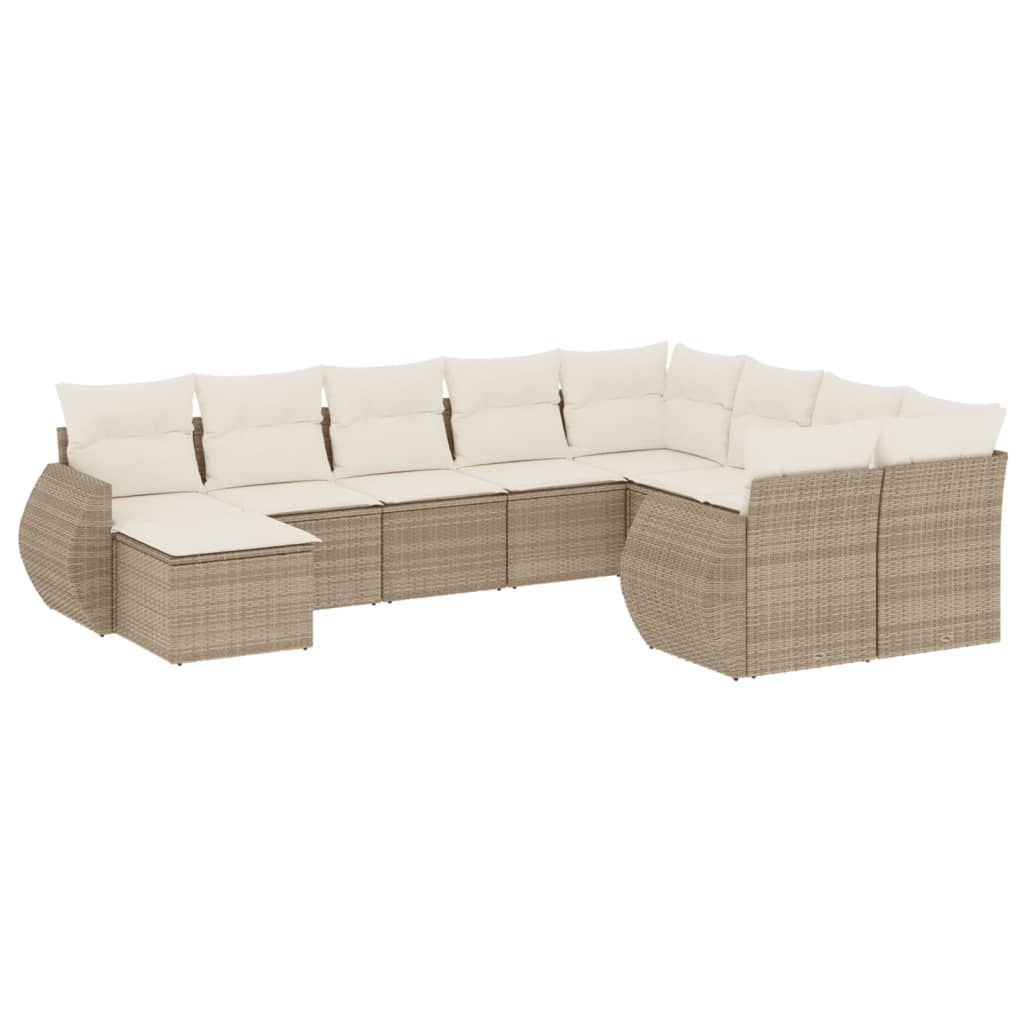 10-Delige Loungeset Met Kussens Poly Rattan Beige
