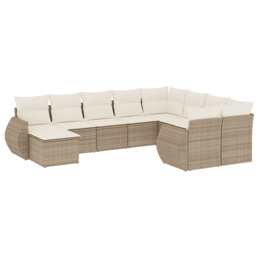 10-Delige Loungeset Met Kussens Poly Rattan Beige