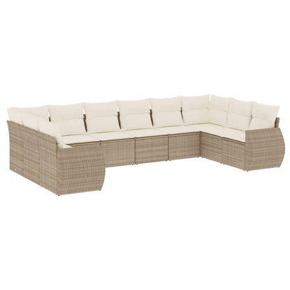 10-Delige Loungeset Met Kussens Poly Rattan Beige