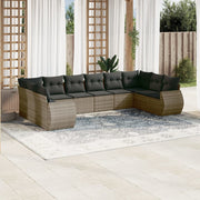 Loungeset poly rattan grijs 10-delig