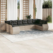 Loungeset 10-delig poly rattan lichtgrijs