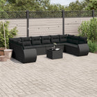 11-piece Loungeset with cushions poly rattan black