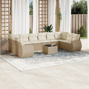 Tuinset 11-delig poly rattan beige met kussens