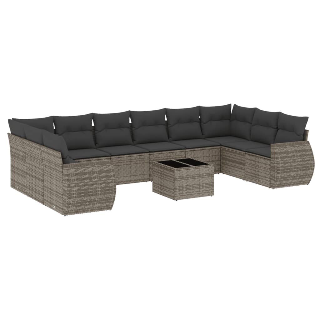 11-Delige Loungeset Met Kussens Poly Rattan Grijs