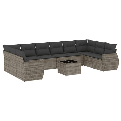 11-Delige Loungeset Met Kussens Poly Rattan Grijs