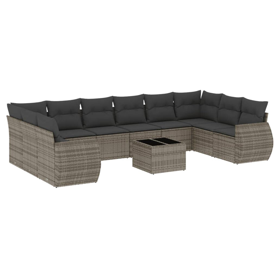 11-Delige Loungeset Met Kussens Poly Rattan Grijs