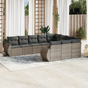Loungeset 10-delig poly rattan grijs