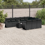 11-piece Lounge Set with Cushions Poly Rattan Black