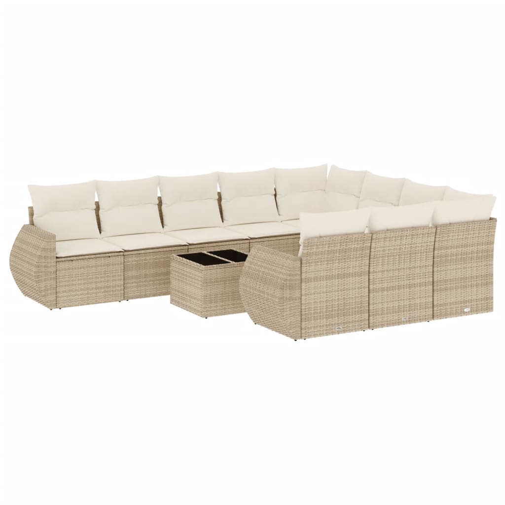 11-Delige Tuinset Met Kussens Poly Rattan Beige