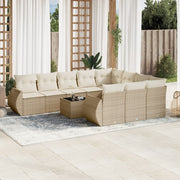 11-piece Garden Furniture Set with Cushions, Poly Rattan, Beige