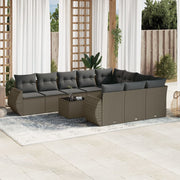 11-Piece Loungeset with cushions poly rattan light gray