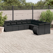 10-piece Lounge Set with cushions poly rattan black