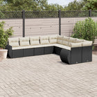 10-piece Loungeset with Cushions Poly Rattan Black