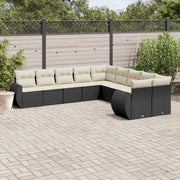 10-piece Loungeset with Cushions Poly Rattan Black