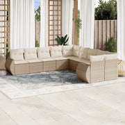 10-piece Lounge Set with Cushions Poly Rattan Beige