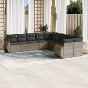 10-piece Lounge Set with Cushions Poly Rattan Grey