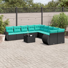 11-piece garden sofa set with cushions, black poly rattan