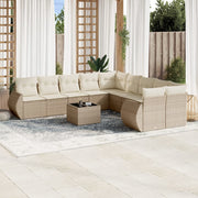 Tuinset 11-delig poly rattan beige met kussens