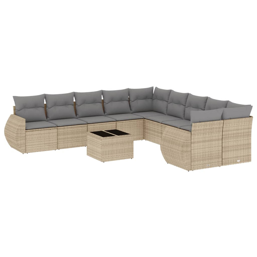 11-Delige Tuinset Met Kussens Poly Rattan Beige