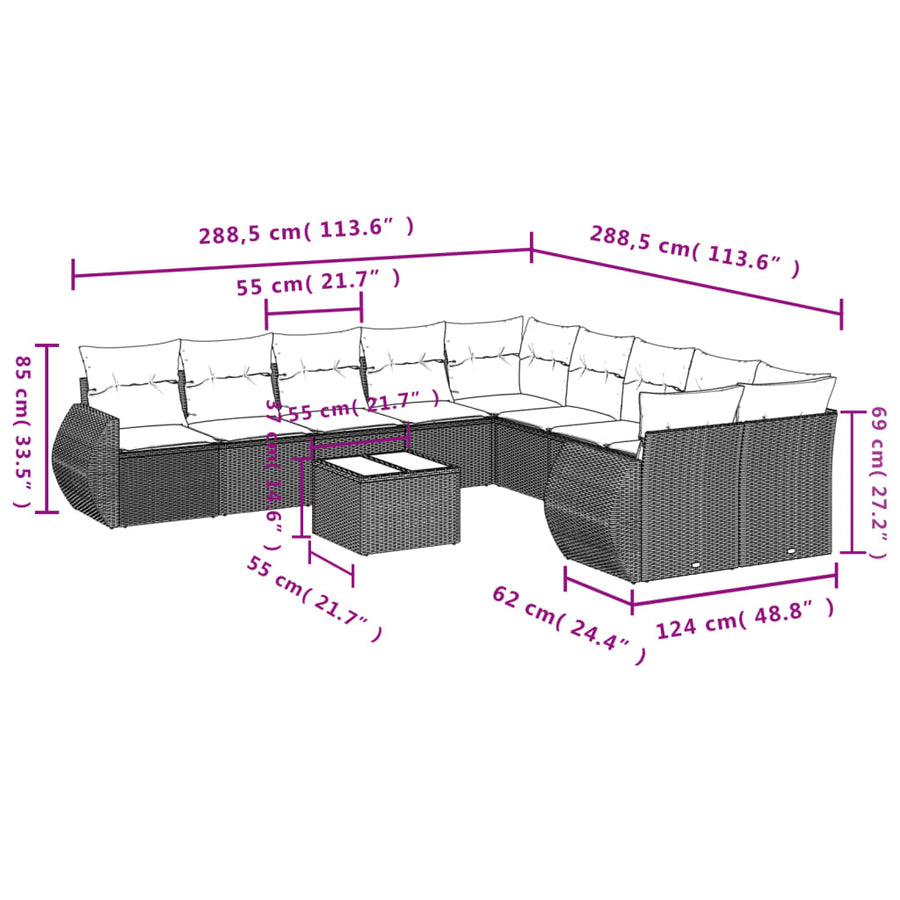 11-Delige Tuinset Met Kussens Poly Rattan Beige
