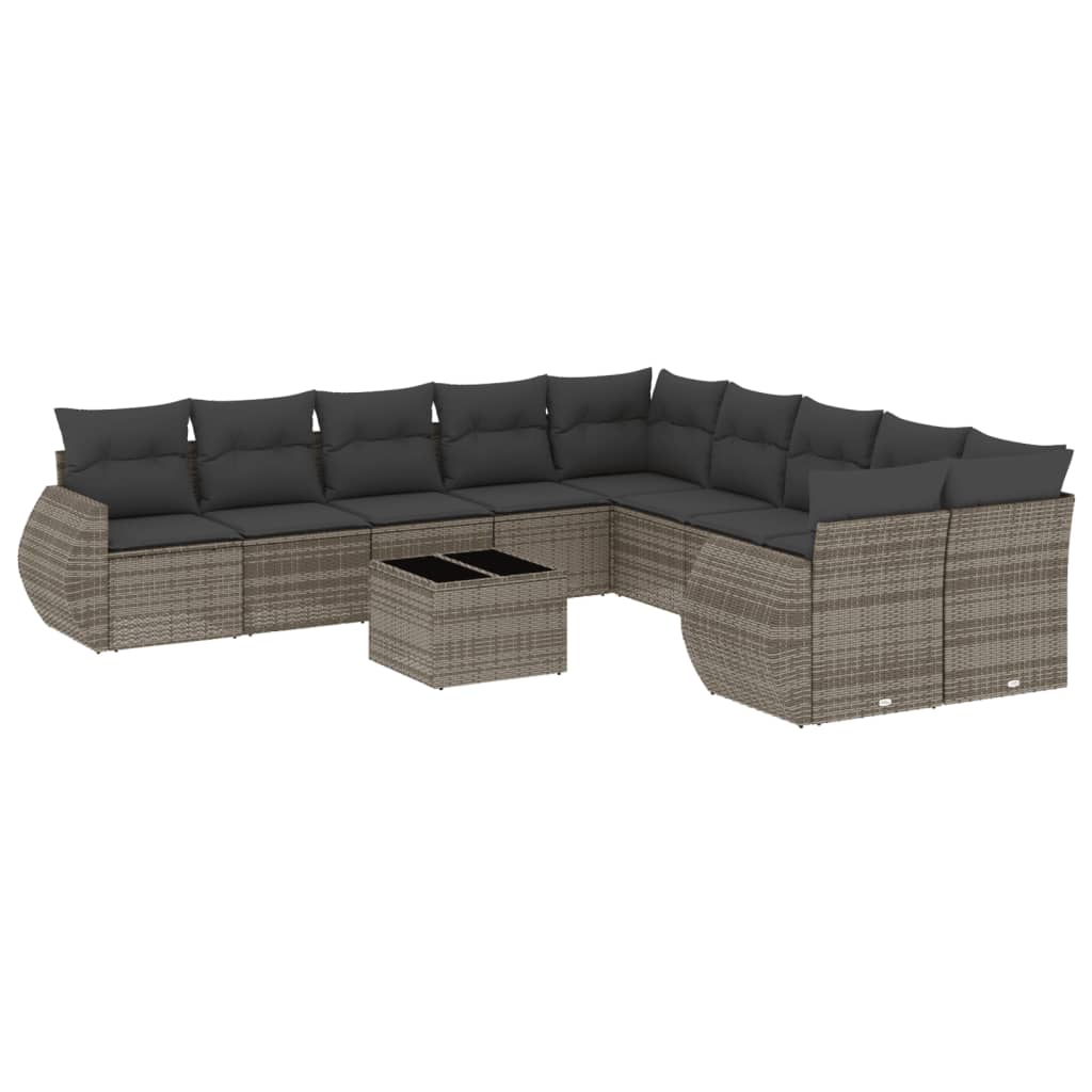 11-Delige Loungeset Met Kussens Poly Rattan Grijs