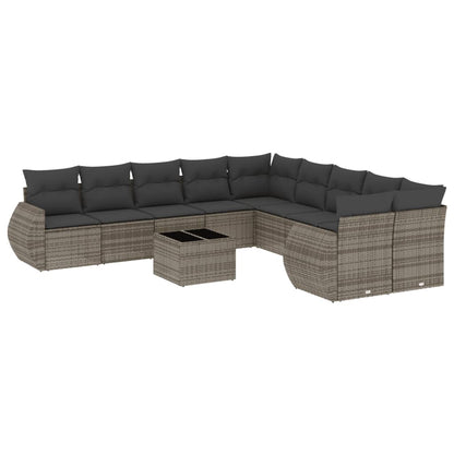 11-Delige Loungeset Met Kussens Poly Rattan Grijs