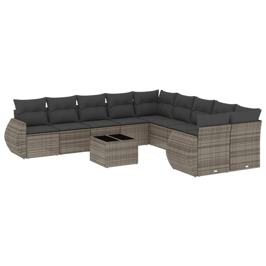 11-Delige Loungeset Met Kussens Poly Rattan Grijs