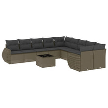 11-delige Loungeset met kussens poly rattan lichtgrijs