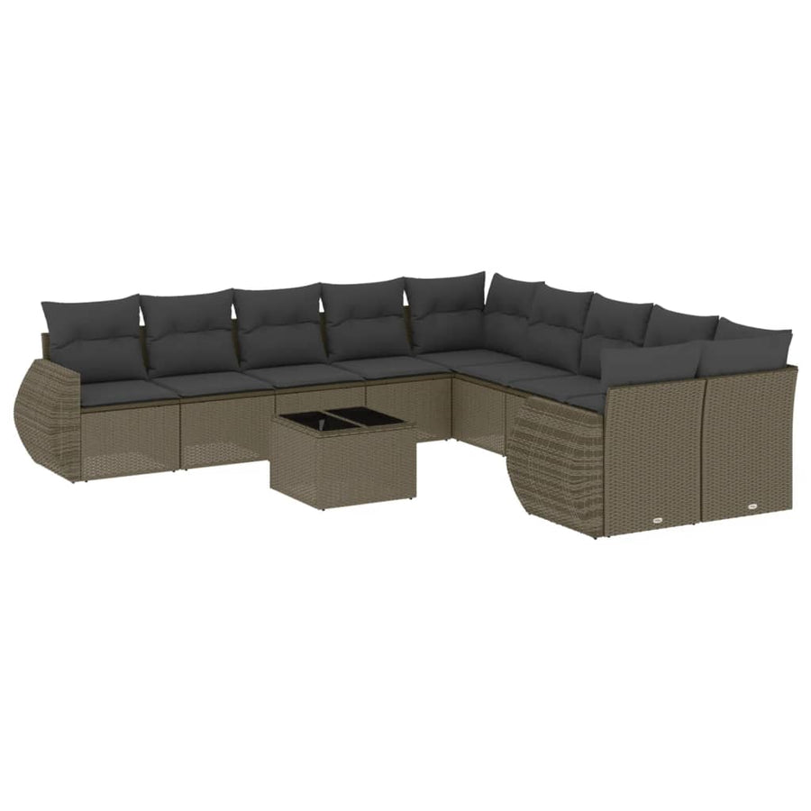 11-delige Loungeset met kussens poly rattan lichtgrijs