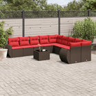 11-piece garden sofa set with cushions, brown poly rattan
