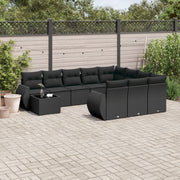 11-piece Lounge Set with Cushions Poly Rattan Black