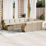 11-piece Garden Furniture Set with Cushions, Poly Rattan, Beige