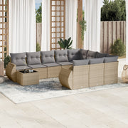 11-piece Garden Furniture Set with Cushions, Poly Rattan, Beige