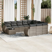 11-piece Lounge Set with cushions poly rattan grey