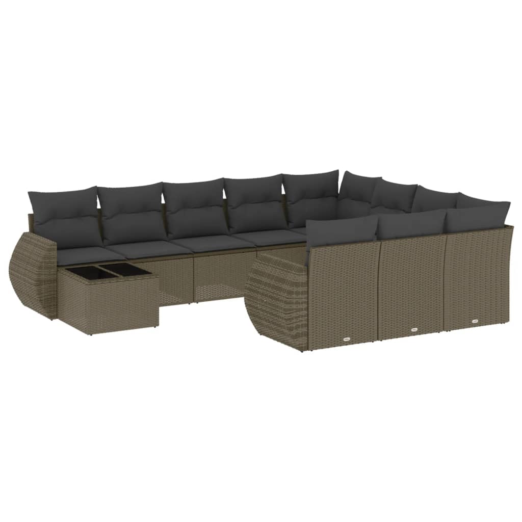 11-delige Loungeset met kussens poly rattan lichtgrijs