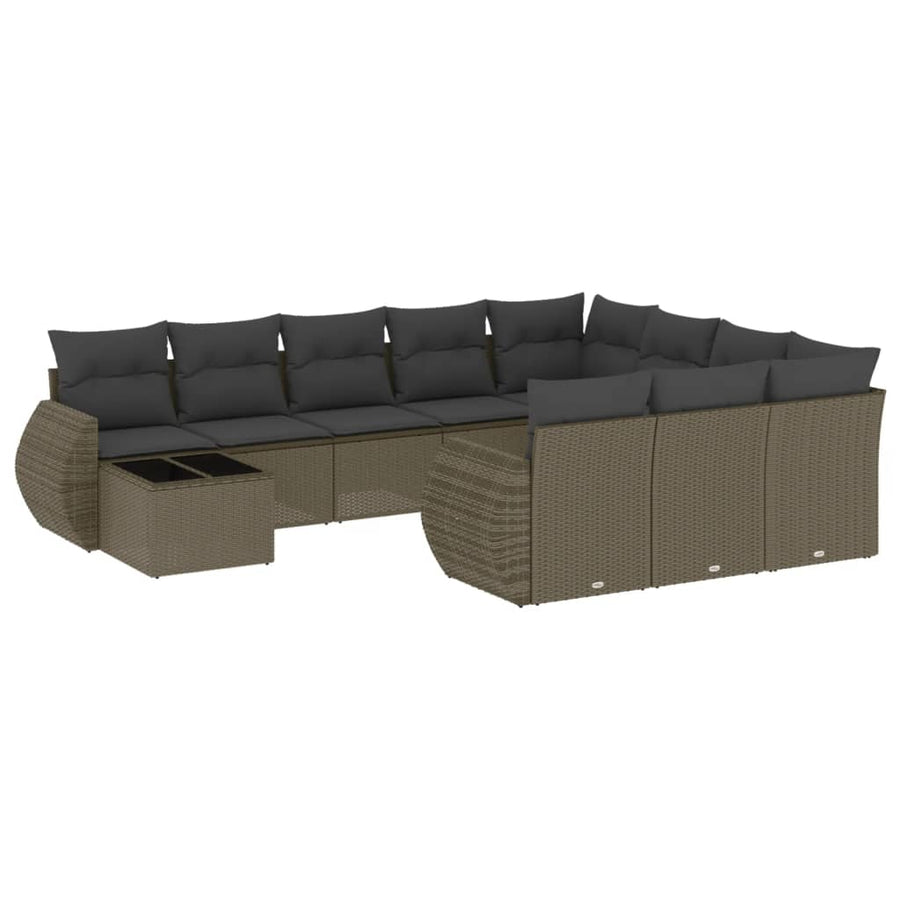 11-delige Loungeset met kussens poly rattan lichtgrijs