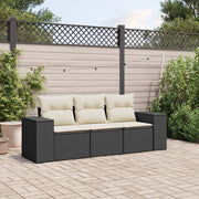 3-piece Lounge Set with cushions poly rattan black