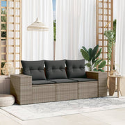 3-Piece Lounge Set with Cushions Poly Rattan Grey