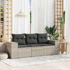 3-piece lounge set with cushions poly rattan light grey