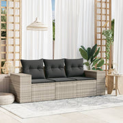 3-piece lounge set with cushions poly rattan light grey