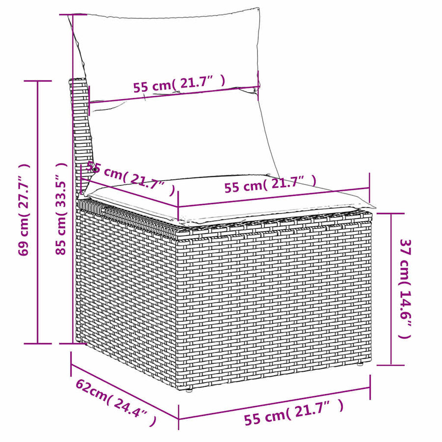 3-delige tuinbankset met kussens, bruin polyrotan
